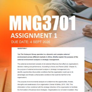 MNG3701 Assignment 1 Semester 2 2026 - Due 4 September 2026