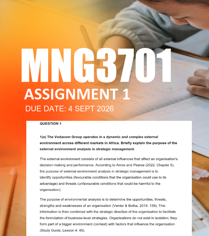 MNG3701 Assignment 1 Semester 2 2026 - Due 4 September 2026
