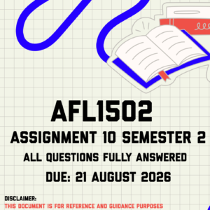 AFL1502 Assignment 10 (English) Semester 2 MEMO | Due 21 August 2026