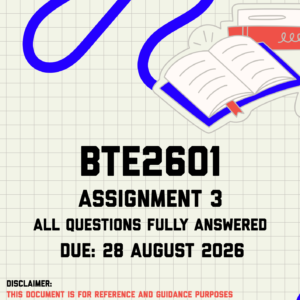 BTE2601 Assignment 3 Memo | Due 28 August 2026