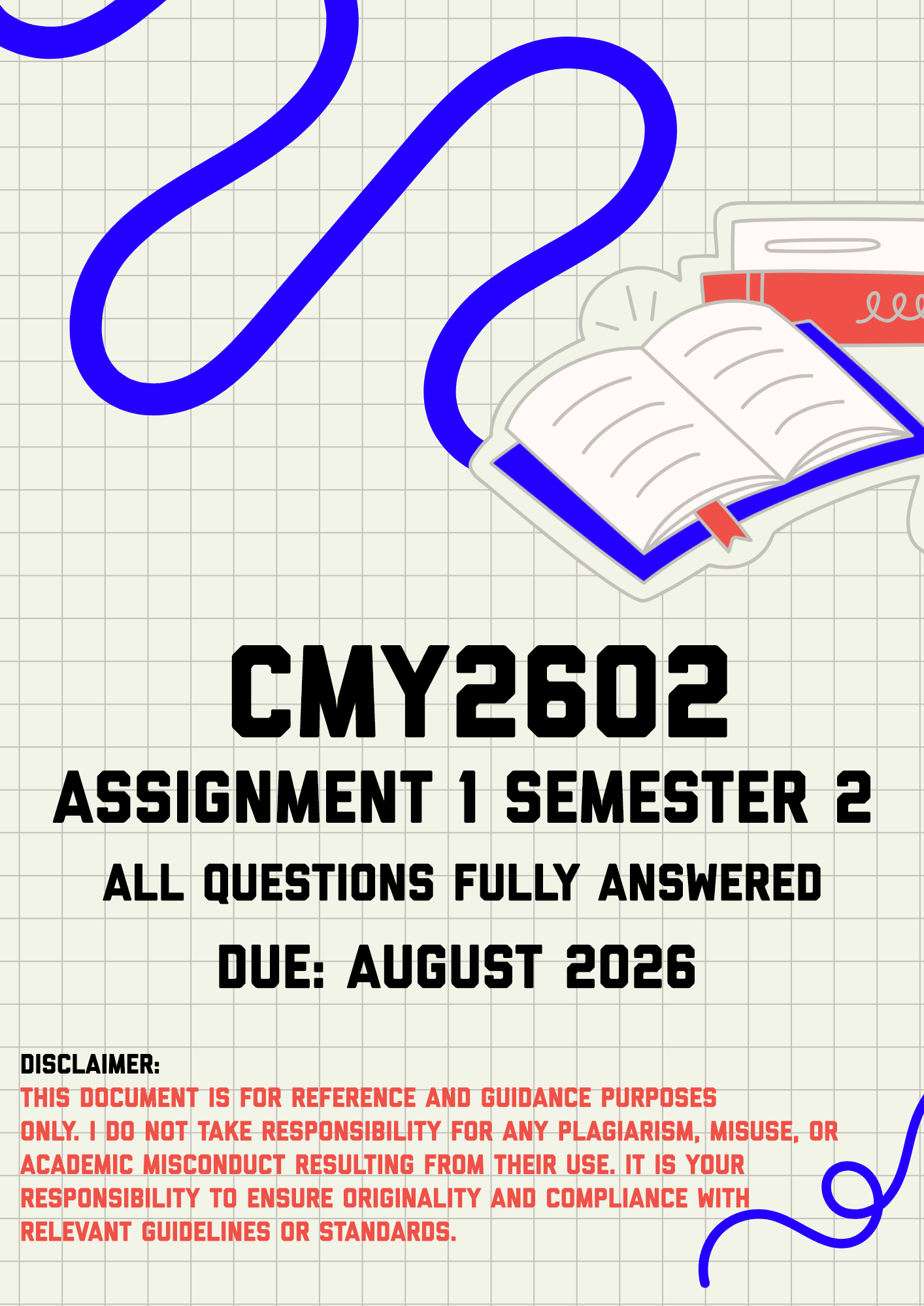 CMY2602 Assignment 1 Semester 2 MEMO | Due August 2026