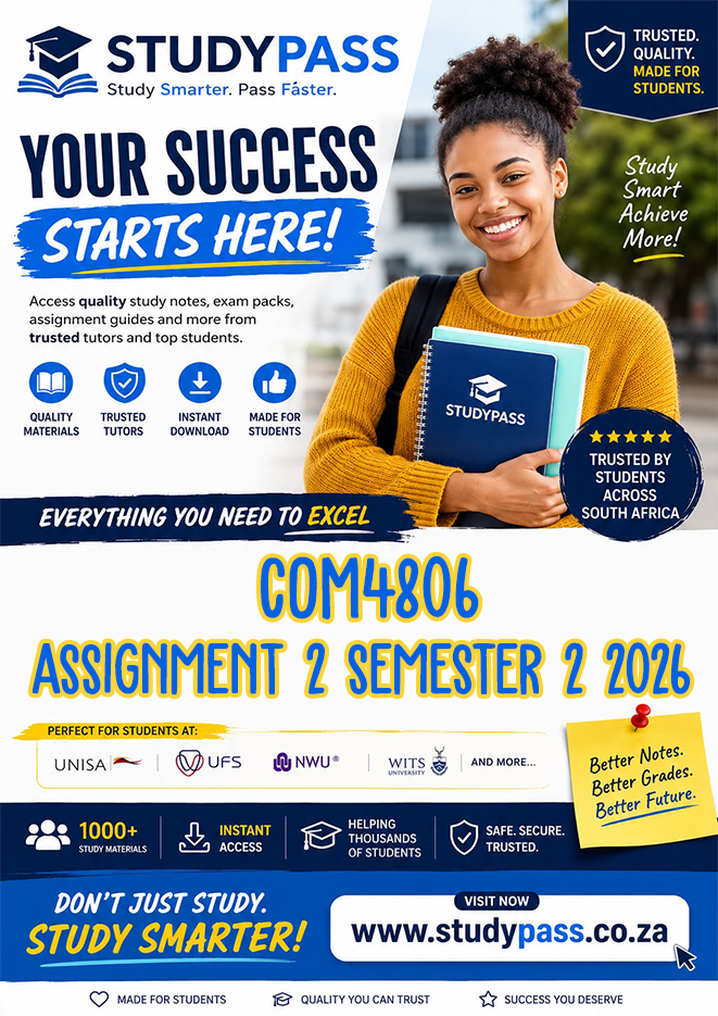 COM4806 Assignment 2 Semester 2 2026 (ANSWERS) – Due 26 AUGUST 2026 (100% TRUSTED & BEST ANSWERS)