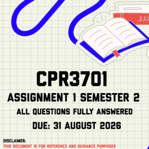CPR3701 Assignment 1 Semester 2 MEMO | Due 31 August 2026