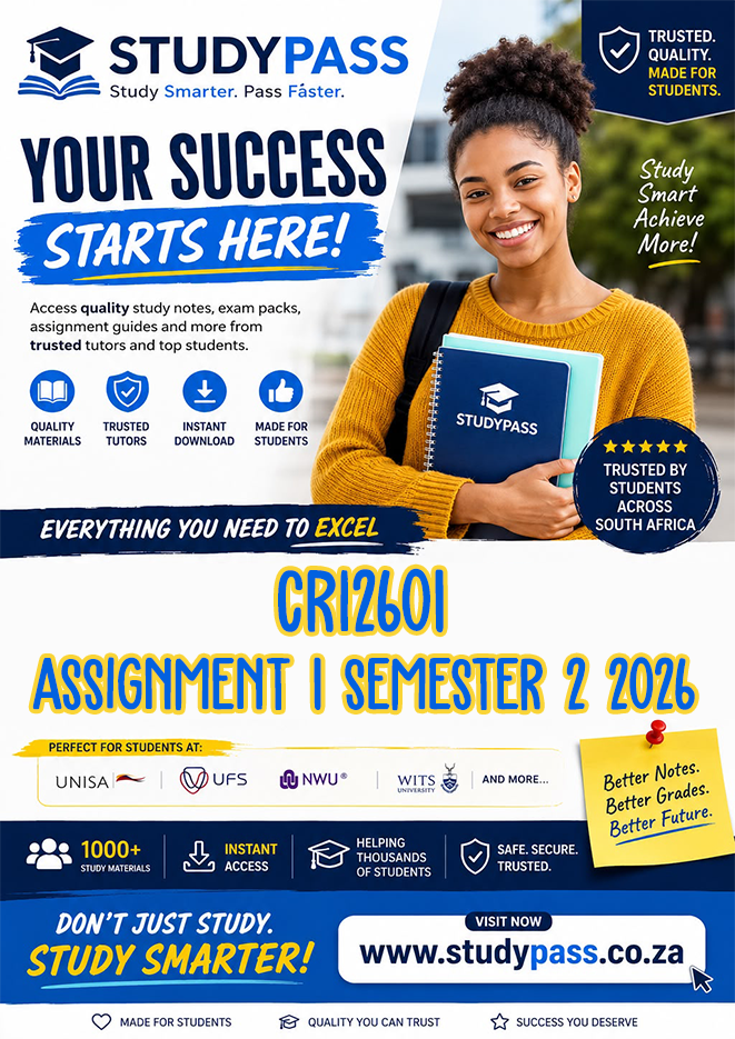 CRI2601 Assignment 1 Semester 2 2026 (ANSWERS) – Due AUGUST 2026 (100% TRUSTED & BEST ANSWERS)