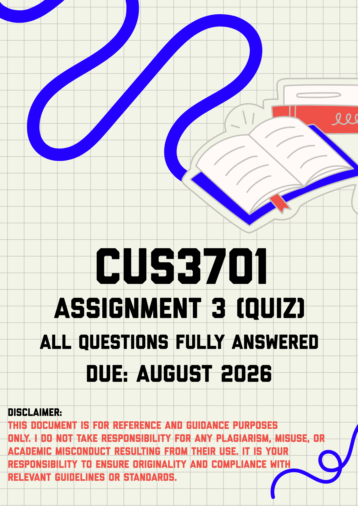 CUS3701 Assignment 3 (Quiz) MEMO | Due August 2026