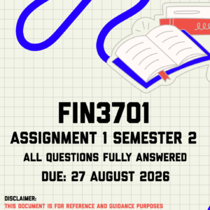 FIN3701 Assignment 1 Semester 2 MEMO | Due 27 August 2026