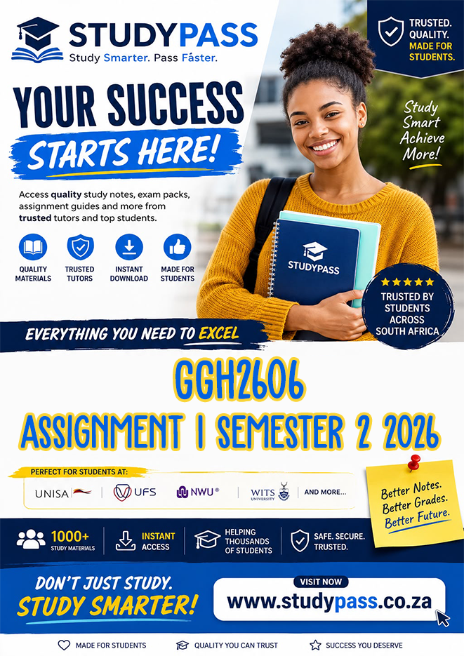 GGH2606 Assignment 1 Semester 2 2026 (ANSWERS) – Due 20 AUGUST 2026 (100% TRUSTED & BEST ANSWERS)