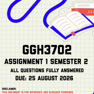 GGH3702 Assignment 1 Semester 2 MEMO | Due 25 August 2026