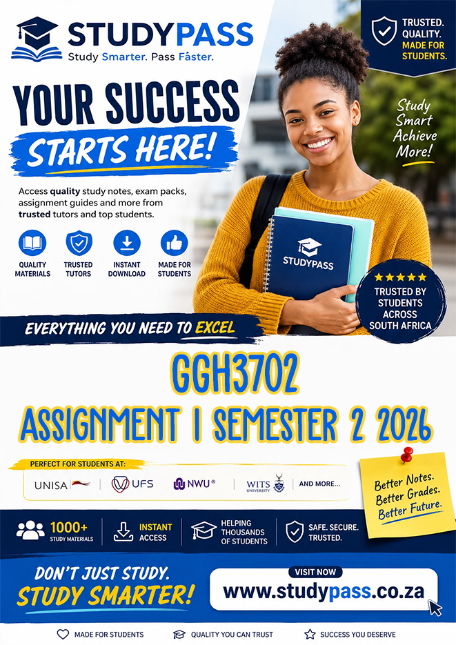 GGH3702 Assignment 1 Semester 2 2026 (ANSWERS) – Due 25 AUGUST 2026 (100% TRUSTED & BEST ANSWERS)