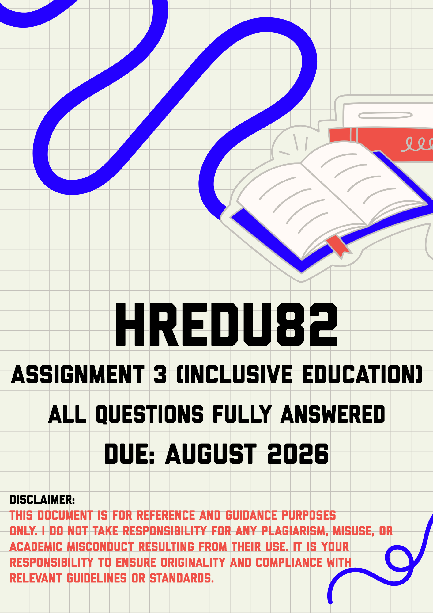 HREDU82 Assignment 3 (Inclusive Education) MEMO | Due August 2026