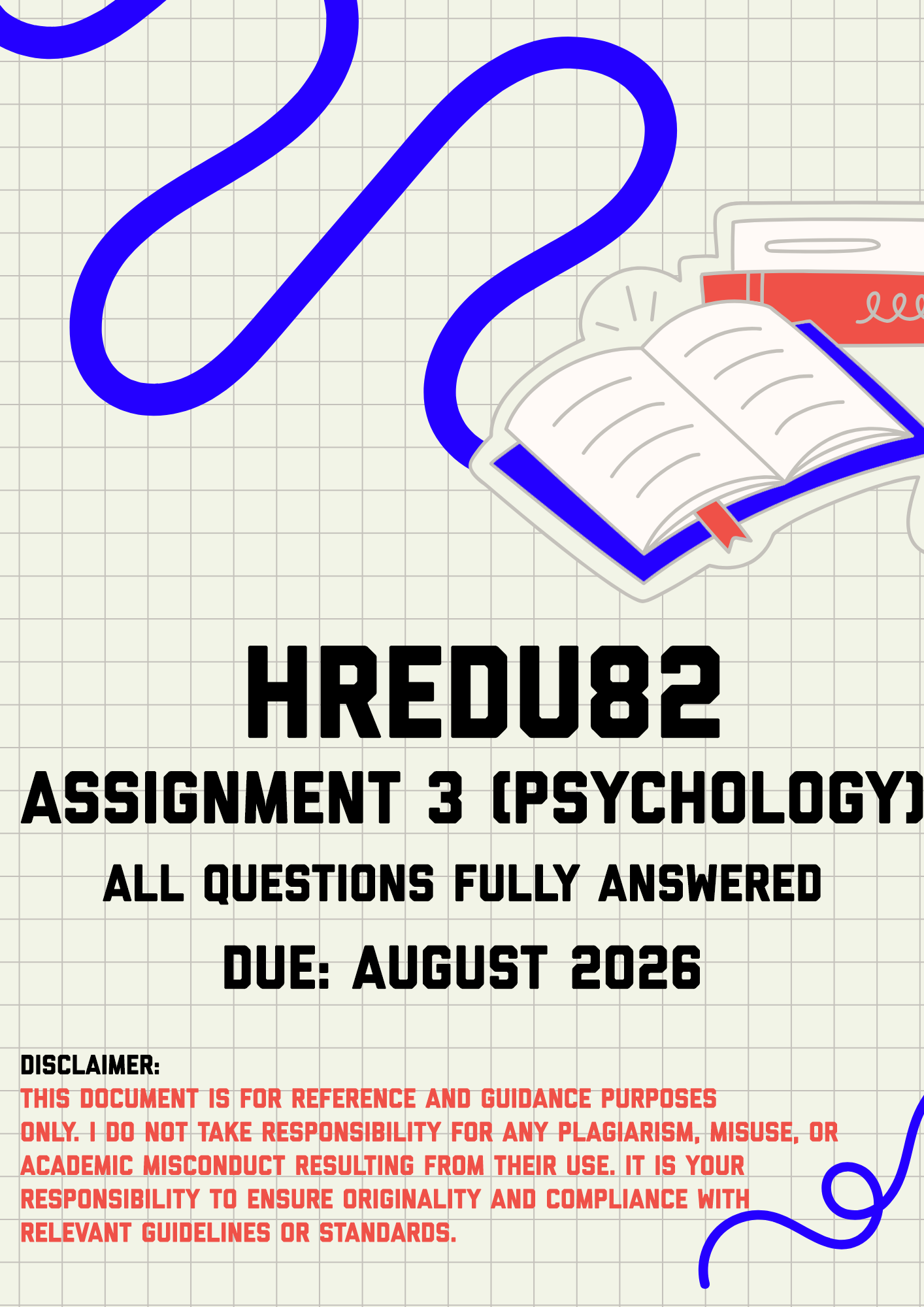 HREDU82 Assignment 3 (Psychology) MEMO | Due August 2026