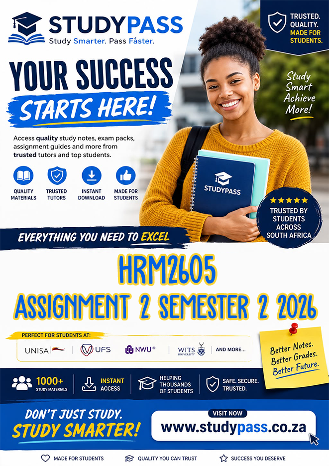 HRM2605 Assignment 2 Semester 2 2026 (ANSWERS) – Due 1 SEPTEMBER 2026 (100% TRUSTED & BEST ANSWERS)