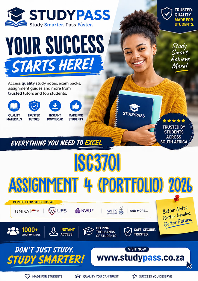 ISC3701 Assignment 4 (PORTFOLIO) 2026 (ANSWERS) – Due SEPTEMBER 2026 (100% TRUSTED & BEST ANSWERS)