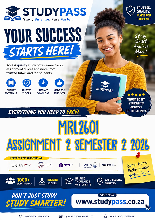 MRL2601 Assignment 2 Semester 2 2026 (ANSWERS) – Due 24 AUGUST 2026 (100% TRUSTED & BEST ANSWERS)
