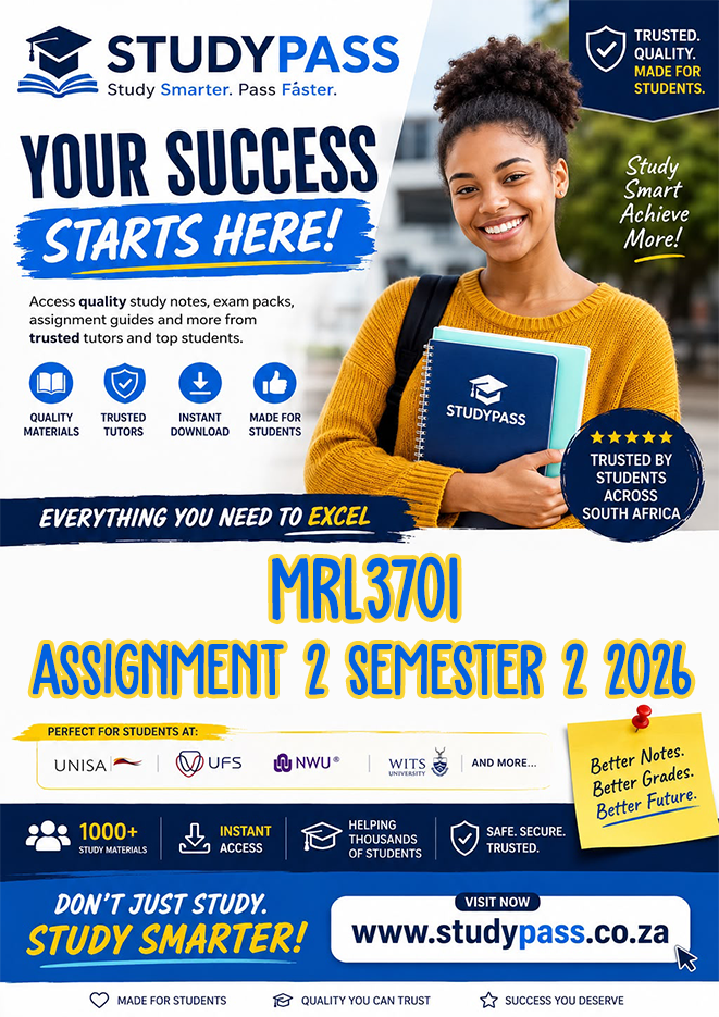 MRL3701 Assignment 2 Semester 2 2026 (ANSWERS) – Due 31 AUGUST 2026 (100% TRUSTED & BEST ANSWERS)