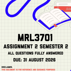 MRL3701 Assignment 2 Semester 2 MEMO | Due 31 August 2026