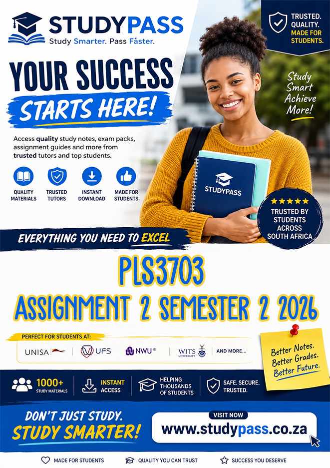 PLS3703 Assignment 2 Semester 2 2026 (ANSWERS) – Due SEPTEMBER 2026 (100% TRUSTED & BEST ANSWERS)