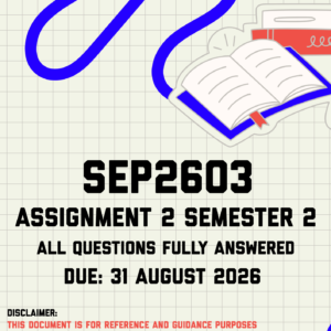 SEP2603 Assignment 2 Semester 2 MEMO | Due 31 August 2026