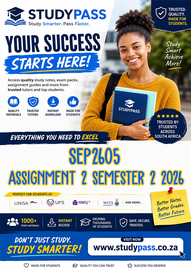 SEP2605 Assignment 2 Semester 2 2026 (ANSWERS) – Due SEPTEMBER 2026 (100% TRUSTED & BEST ANSWERS)