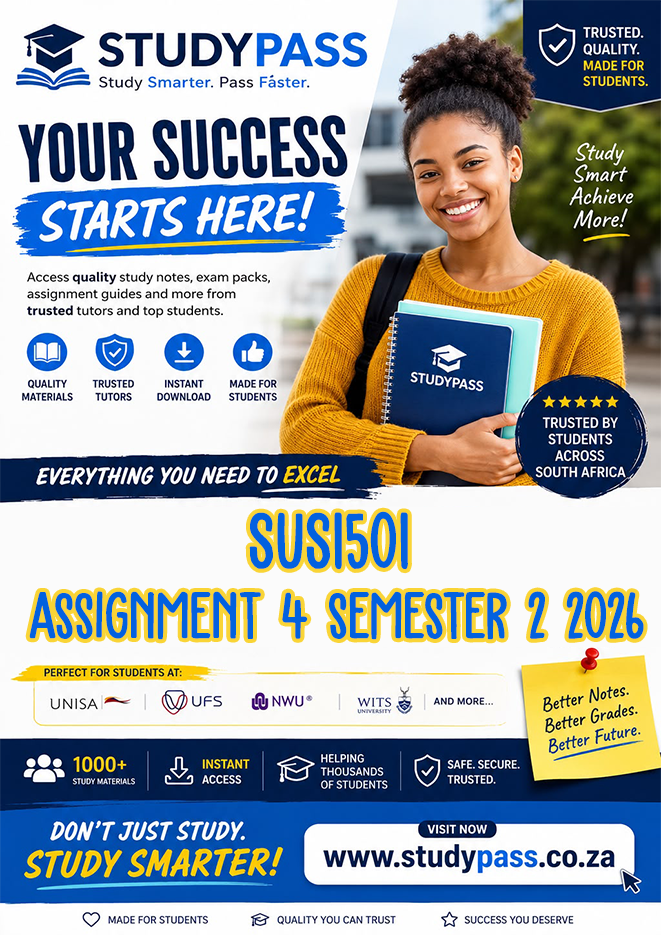SUS1501 Assignment 4 Semester 2 2026 (ANSWERS) – Due 24 AUGUST 2026 (100% TRUSTED & BEST ANSWERS)