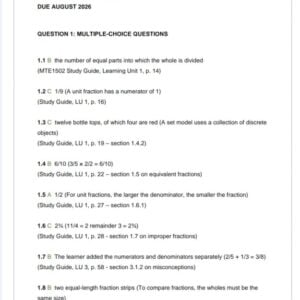 MTE1502 Assignment 4 2026 | Due August 2026 - Distinction Guaranteed