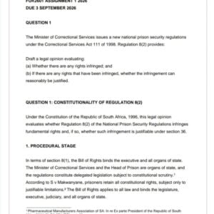 FUR2601 Assignment 1 2026 | Due 3 September 2026 - Distinction Guaranteed