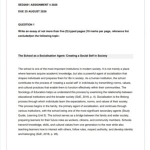 SED2601 Assignment 4 2026 | Due 25 August 2026 - Distinction Guaranteed