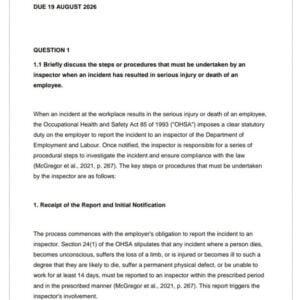 OHS2601 Assignment 1 2026 | Due 19 August 2026 - Distinction Guaranteed