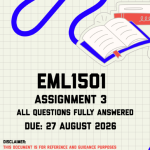 EML1501 Assignment 3 MEMO | Due 27 August 2026