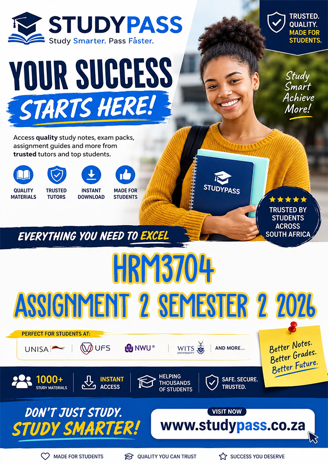 HRM3704 Assignment 2 Semester 2 2026 (ANSWERS) – Due SEPTEMBER 2026 (100% TRUSTED & BEST ANSWERS)