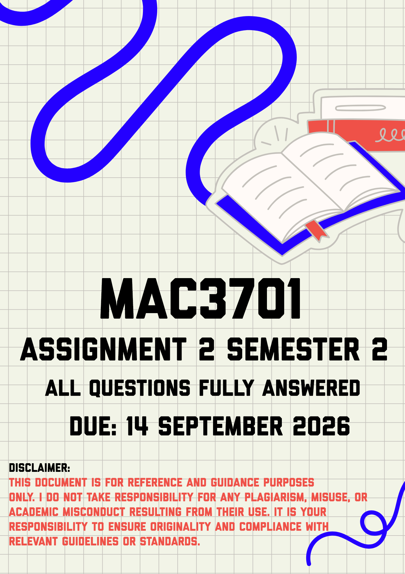 MAC3701 Assignment 2 Semester 2 MEMO | Due 14 September 2026