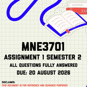 MNE3701 Assignment 1 Semester 2 MEMO | Due 20 August 2026