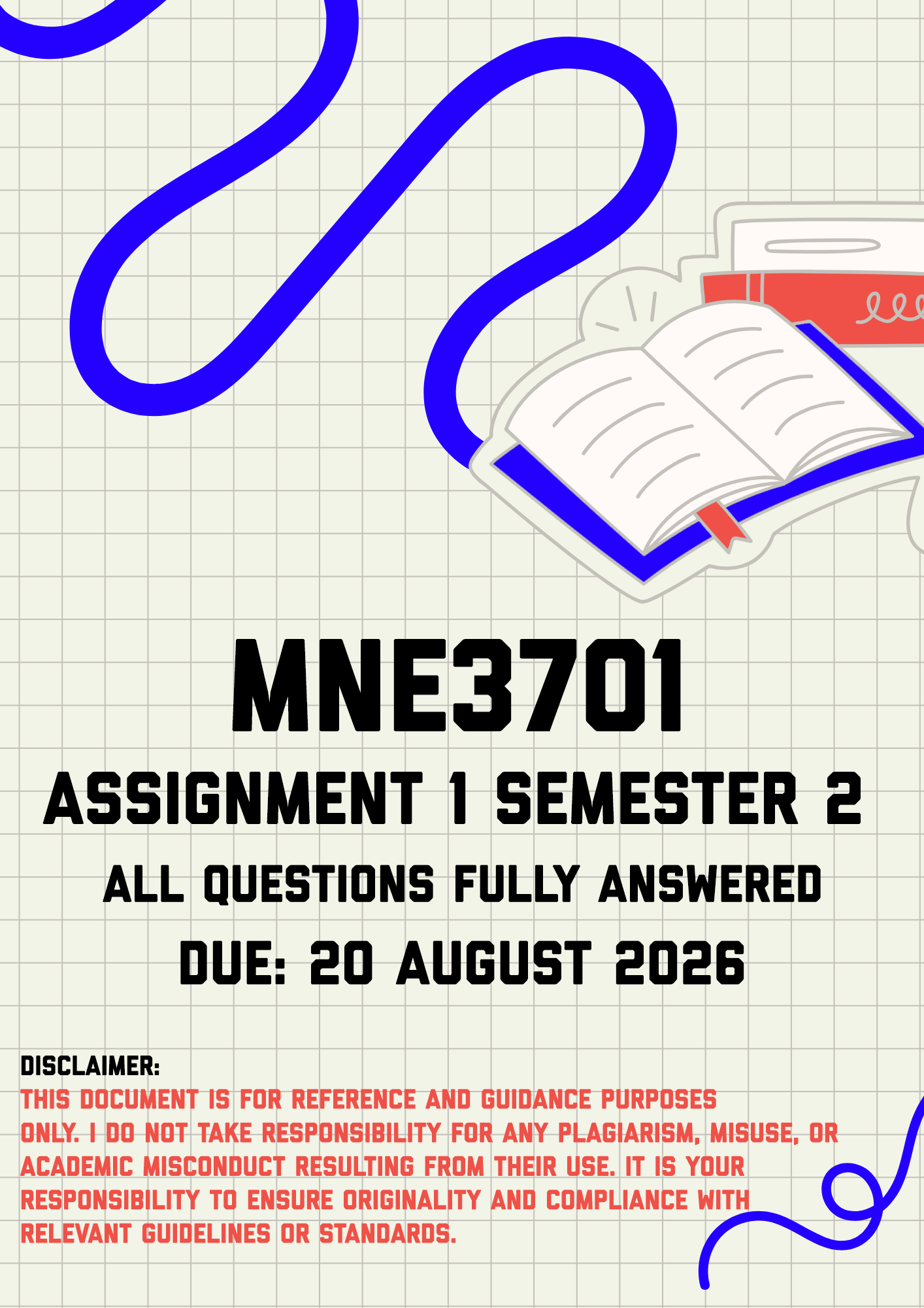 MNE3701 Assignment 1 Semester 2 MEMO | Due 20 August 2026