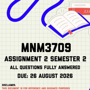 MNM3709 Assignment 2 Semester 2 MEMO | Due 26 August 2026