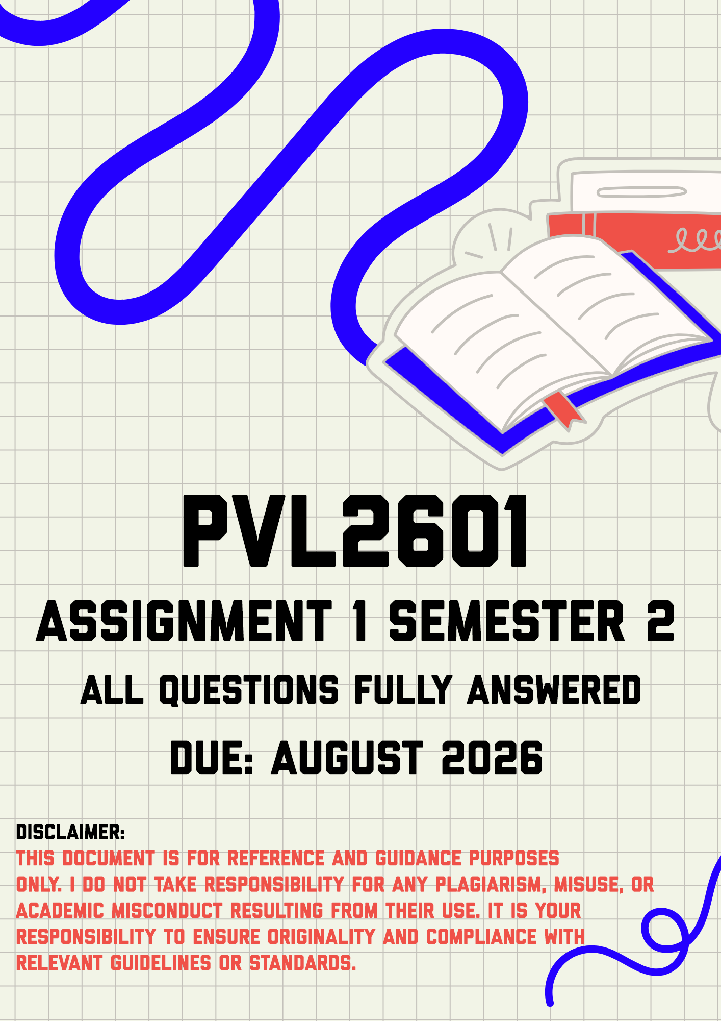 PVL2601 Assignment 1 (Quiz) Semester 2 MEMO | Due August 2026