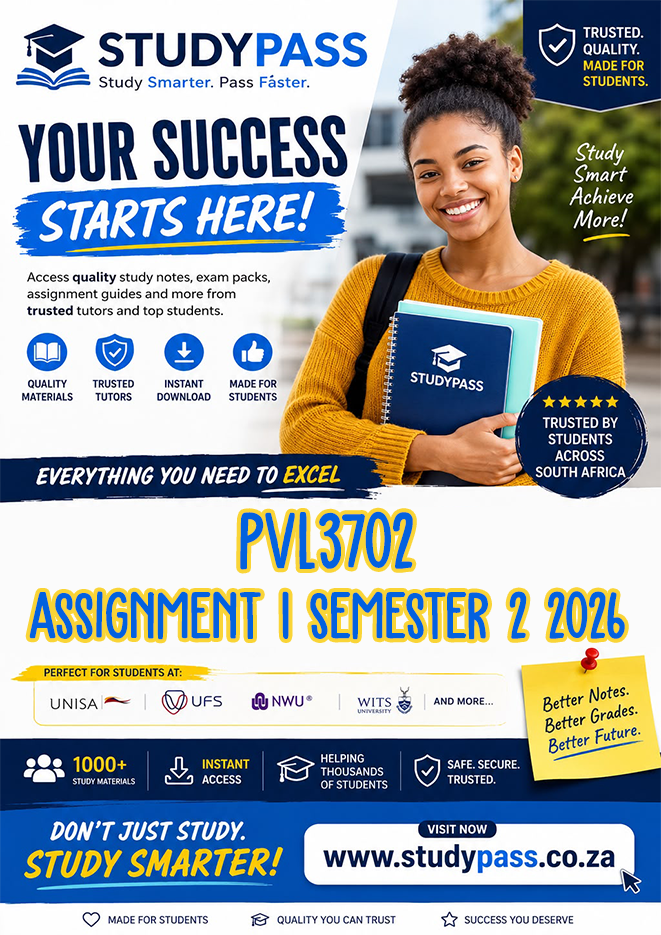 PVL3702 Assignment 1 Semester 2 2026 (ANSWERS) – Due 4 SEPTEMBER 2026 (100% TRUSTED & BEST ANSWERS)