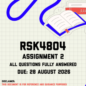 RSK4804 Assignment 2 Memo | Due 28 August 2026