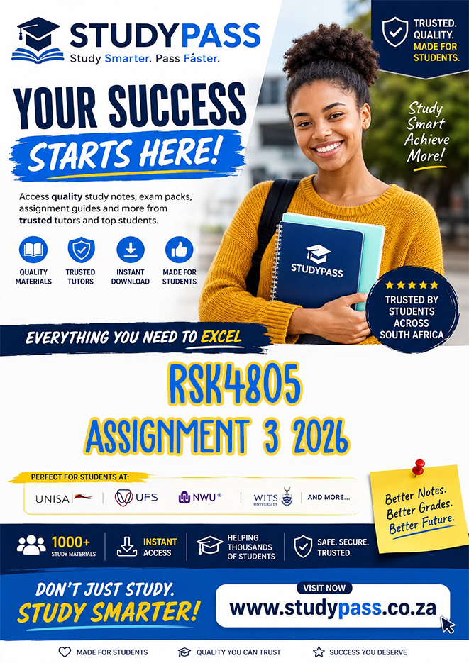RSK4805 Assignment 3 2026 (ANSWERS) – Due 4 SEPTEMBER 2026 (100% TRUSTED & BEST ANSWERS)