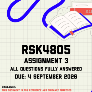 RSK4805 Assignment 3 MEMO | Due 4 September 2026.