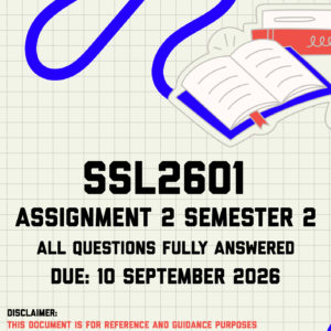 SSL2601 Assignment 2 Semester 2 MEMO | Due 10 September 2026