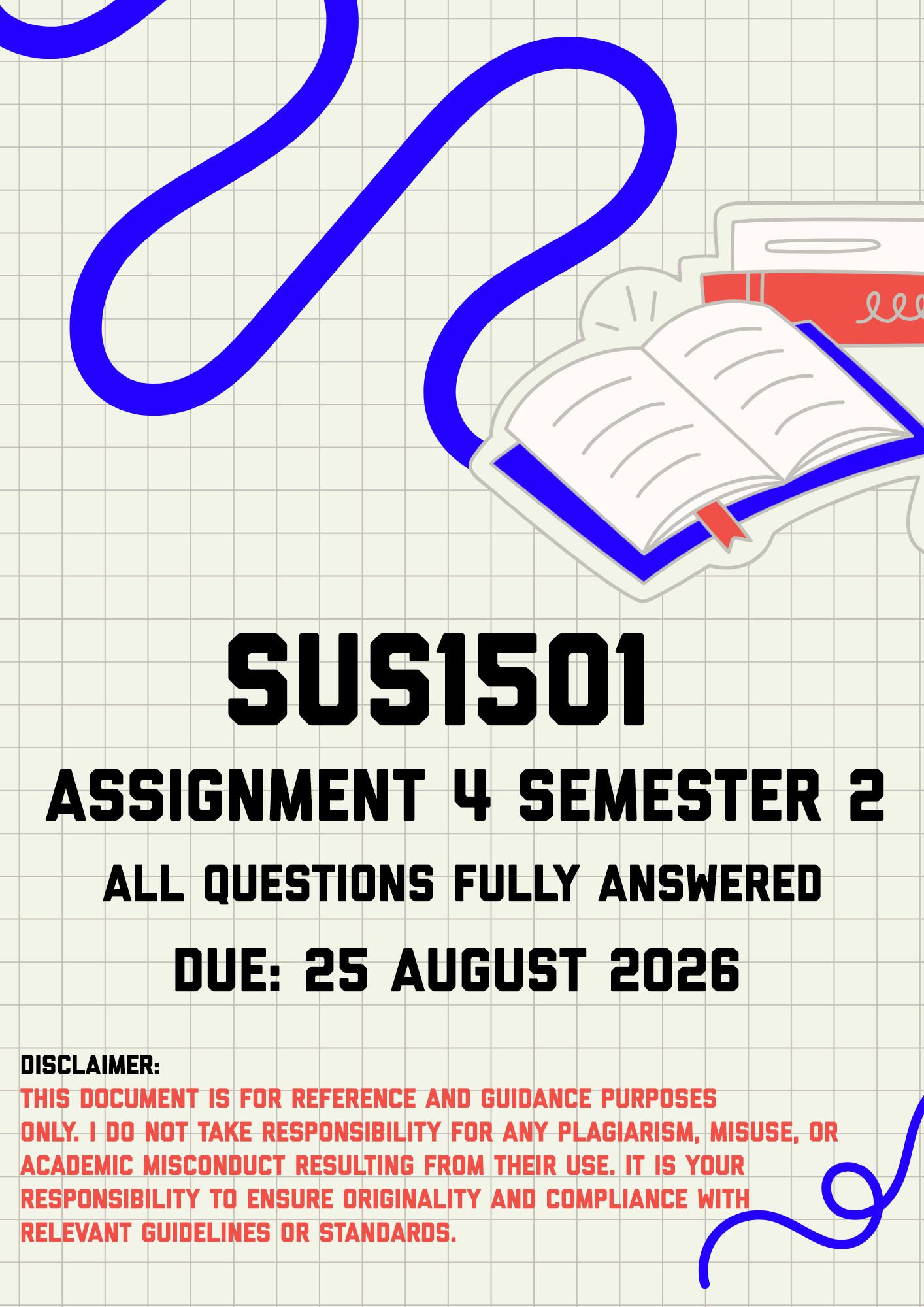 SUS1501 Assignment 4 Semester 2 MEMO | Due 25 August 2026