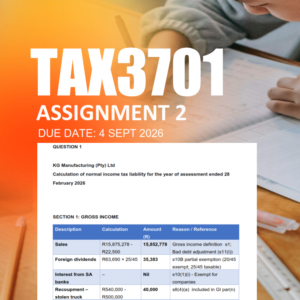 TAX3701 Assignment 2 Semester 2 2026 - Due 4 September 2026