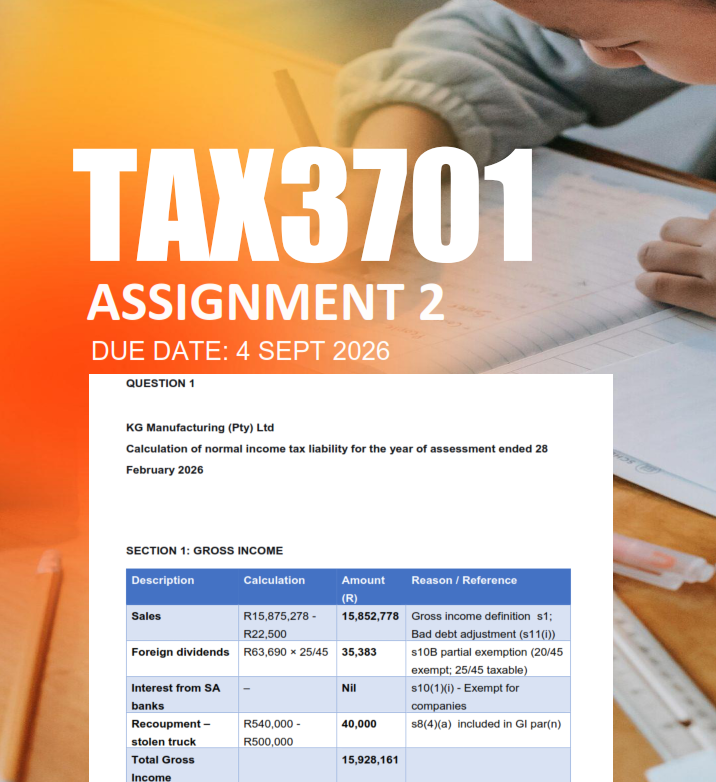 TAX3701 Assignment 2 Semester 2 2026 - Due 4 September 2026