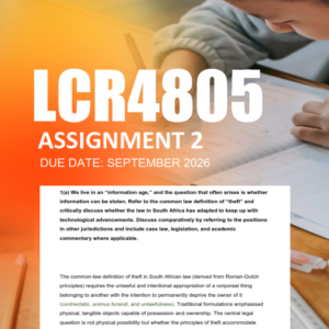 LCR4805 Assignment 2 Semester 2 2026 - Due September 2026