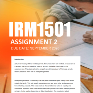 IRM1501 Assignment 2 Semester 2 2026 - Due 9 September 2026