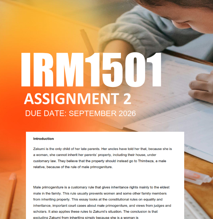 IRM1501 Assignment 2 Semester 2 2026 - Due 9 September 2026