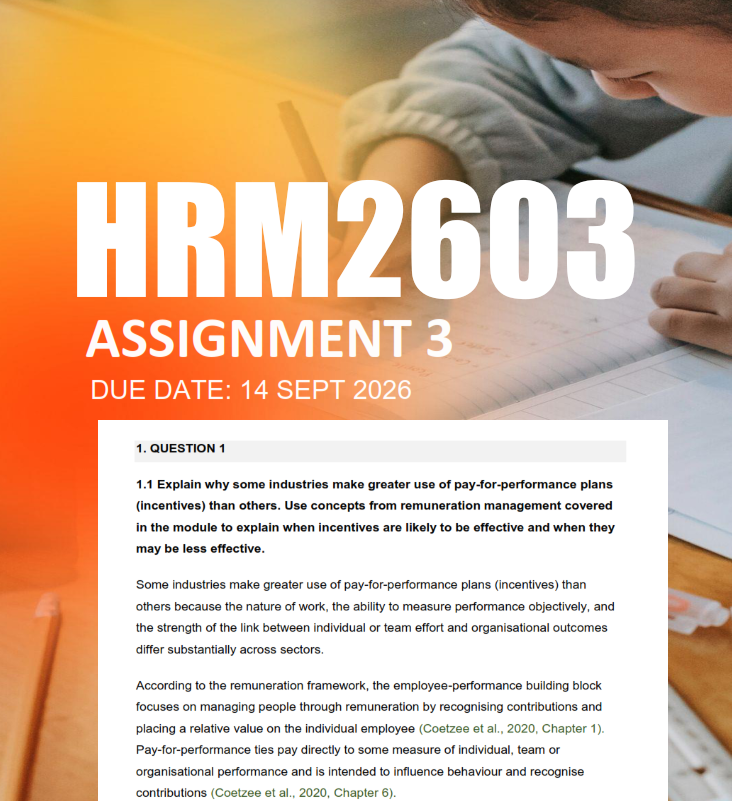 HRM2603 Assignment 3 Semester 2 2026 - Due 14 September 2026