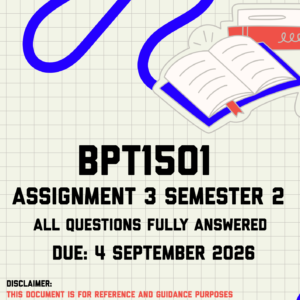 BPT1501 Assignment 3 Semester 2 MEMO | Due 4 September 2026