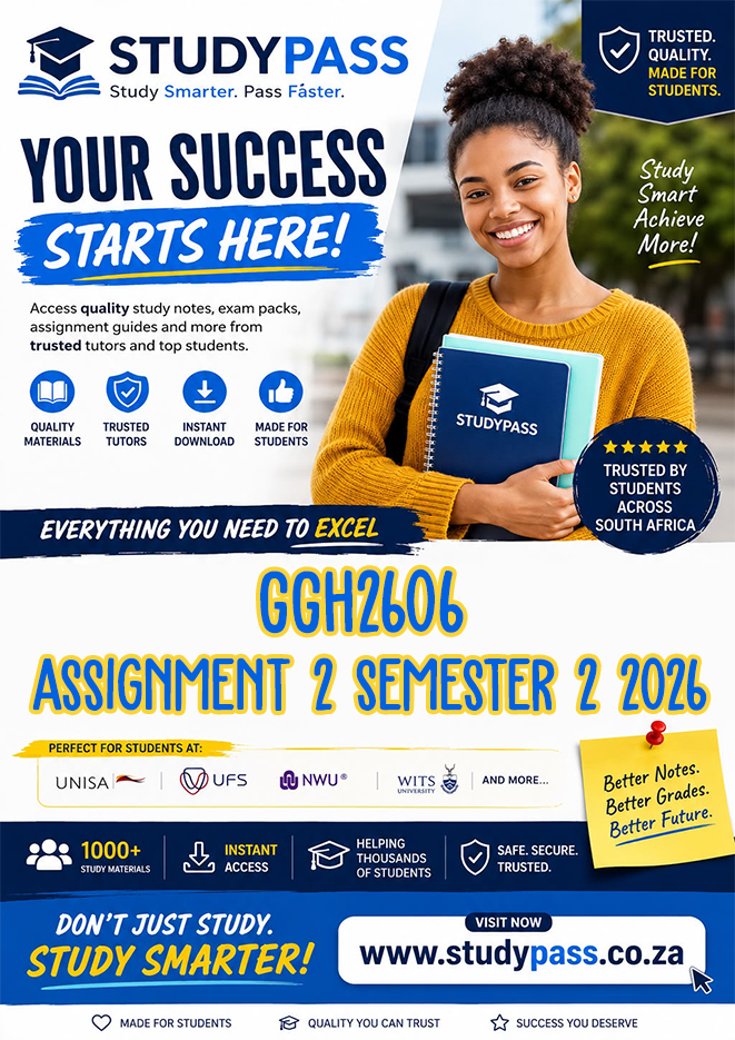 GGH2606 Assignment 2 Semester 2 2026 (ANSWERS) – Due 14 SEPTEMBER 2026 (100% TRUSTED & BEST ANSWERS)