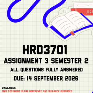 HRD3701 Assignment 3 Semester 2 MEMO | Due 14 September 2026